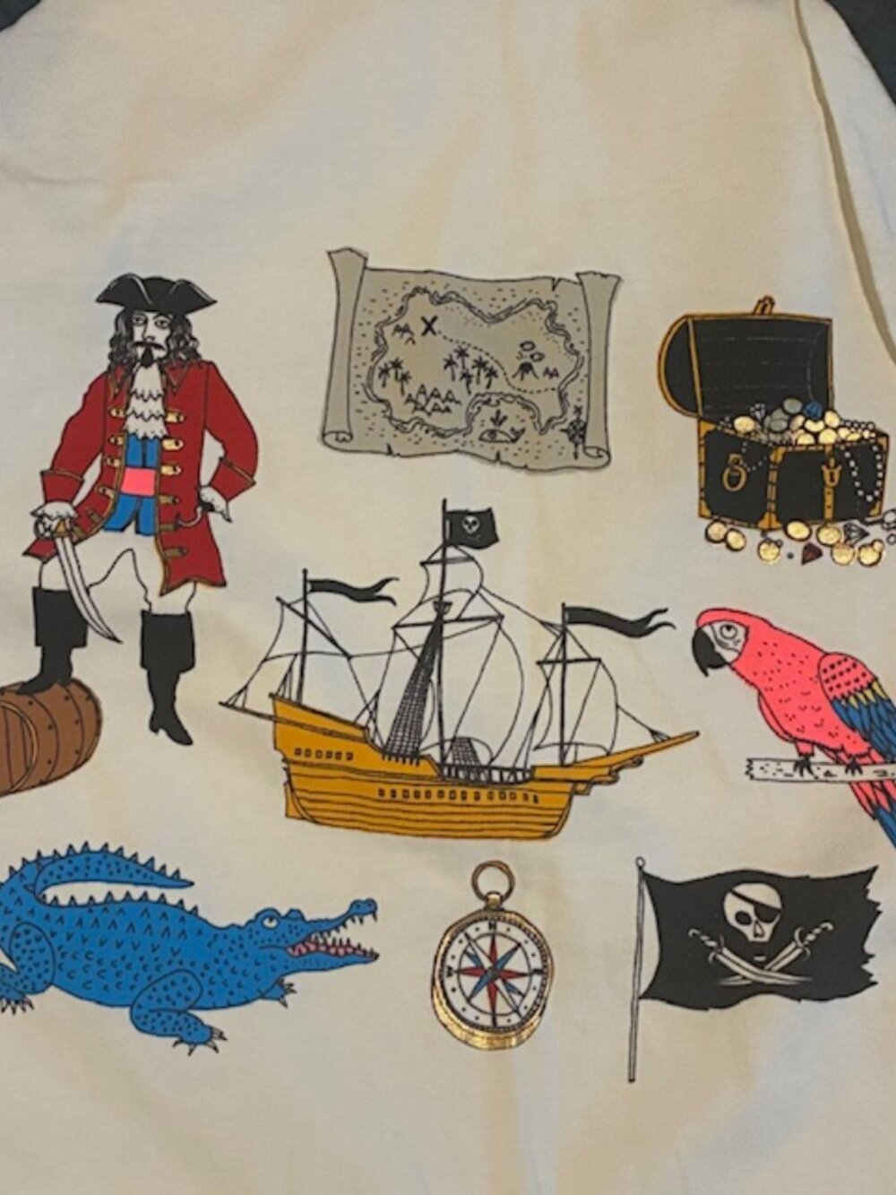 Mini Boden LS gray and ivory raglan tee with pirate theme size 11-12 years - Picture 2 of 4